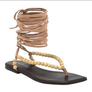 Jeffrey Campbell Xeniah Natural Beaded Wrap Sandal NIB Size 7